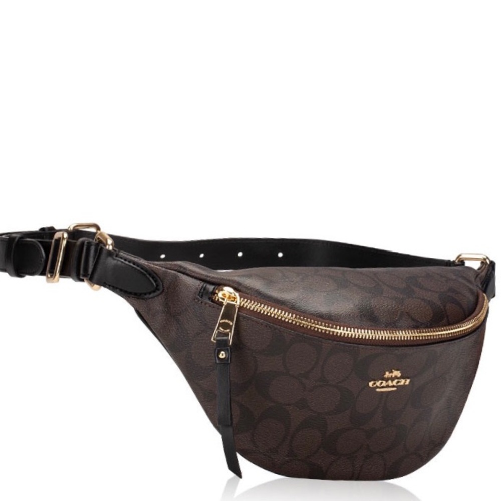 New Coach Black/Brown Signature Belt Bag $298 - Picture 3 of 4